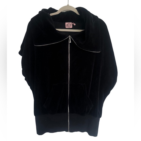 Juicy Couture Tops - Vintage Juicy Couture Black Velour Zip Hoodie – Size M, Wide Collar, Y2K Style